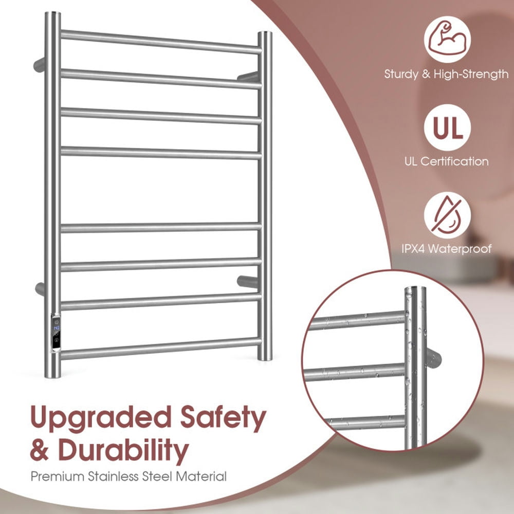 Finihen Wall Mounted Towel Rack, Electric Heated Towel Rack, Electric Towel Warmer Rack, for Bathroom, laundry Room, Silver