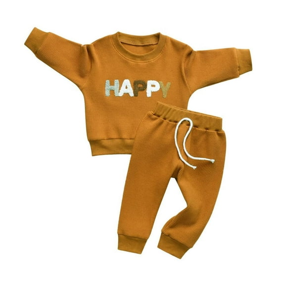 Toddler Baby Boy Clothes Letter Long Sleeve Cotton Tops and Long Pants Set Fall Sweatsuits Outfits Yellow 6-9 Months