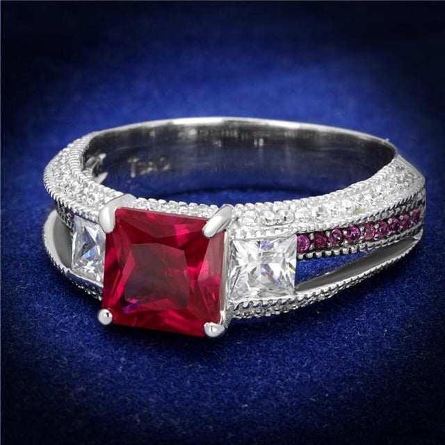 Alamode TS545-9 Women Rhodium & Ruthenium 925 Sterling Silver Ring with AAA Grade CZ in Ruby - Size 9