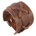 thumbnail image 3 of 2x 5.2cm Wide Leather Biker Mens Brown/Black Bangle Bracelet Wristband, 3 of 8