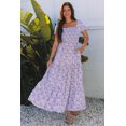 thumbnail image 6 of Elegant Purple Floral Maxi Dress with Short Bubble Sleeves and Shirred High Waist - [ZhiHiMeRi] | (US 12-14)L, 6 of 12