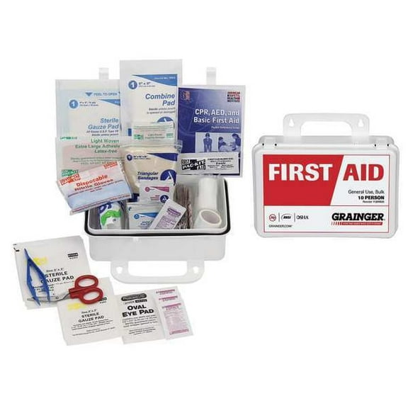 First Aid Kit and Housing, Plastic 65 Components, 10 People Served