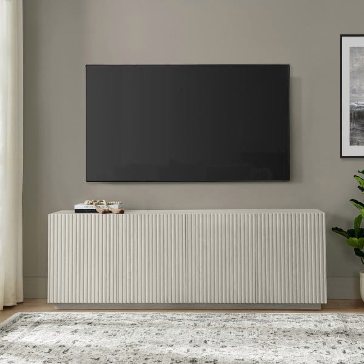 Tyler Rectangular Fluted TV Stand for TV's up to 78" in Alder White