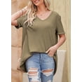 thumbnail image 3 of Asyoly Womens Tops Summer Plus Size V Neck Shirts Short Sleeve Waffle Knit Shirts Cotton T Shirts Solid Color Loose Tee Blouse, 3 of 6