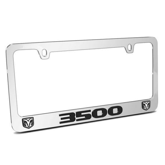 RAM 3500 Dual Logo in 3D American-Made Mirror Chrome Metal License Plate Frame