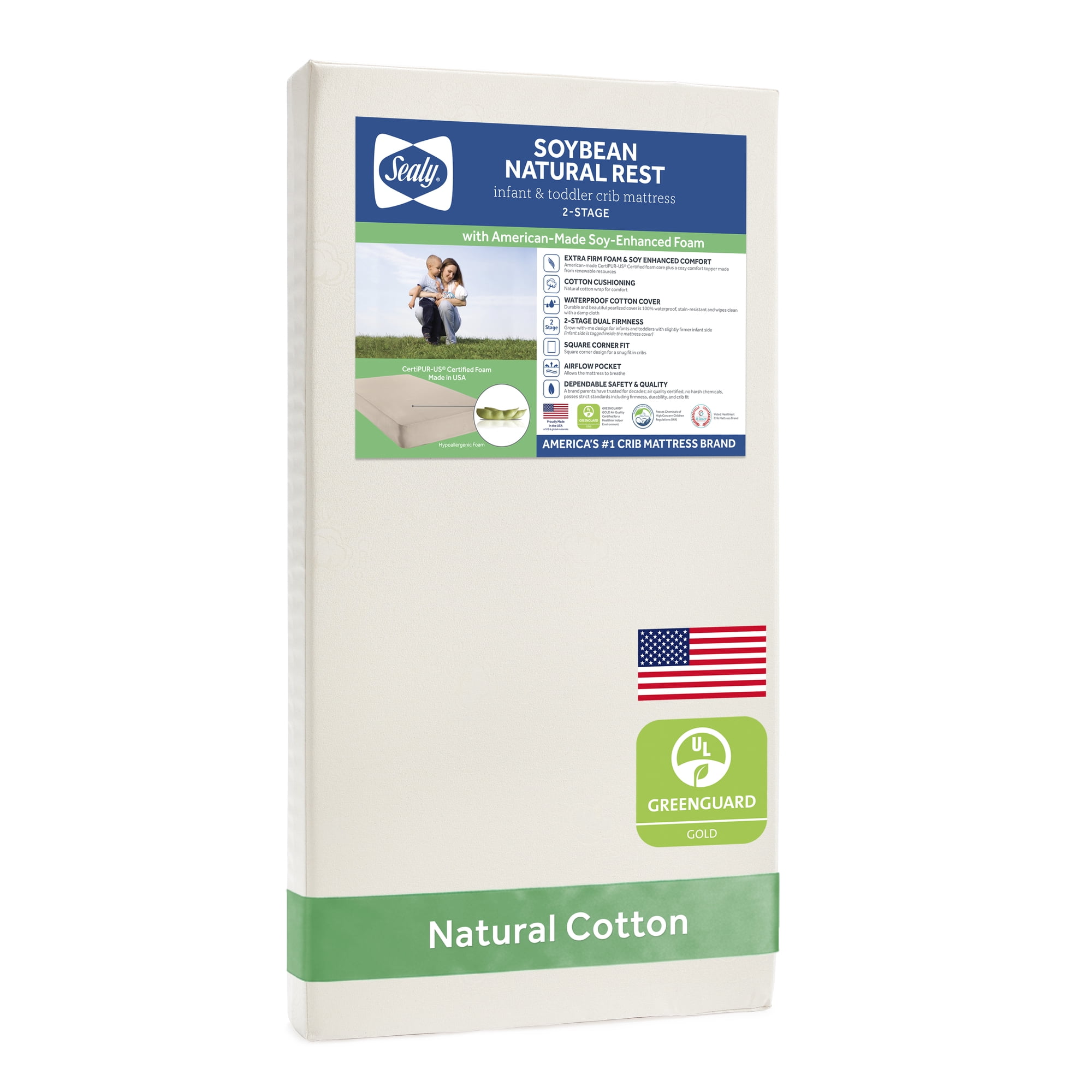 Sealy Soybean Natural Rest 2-Stage Premium Crib Mattress, Foam and Cotton