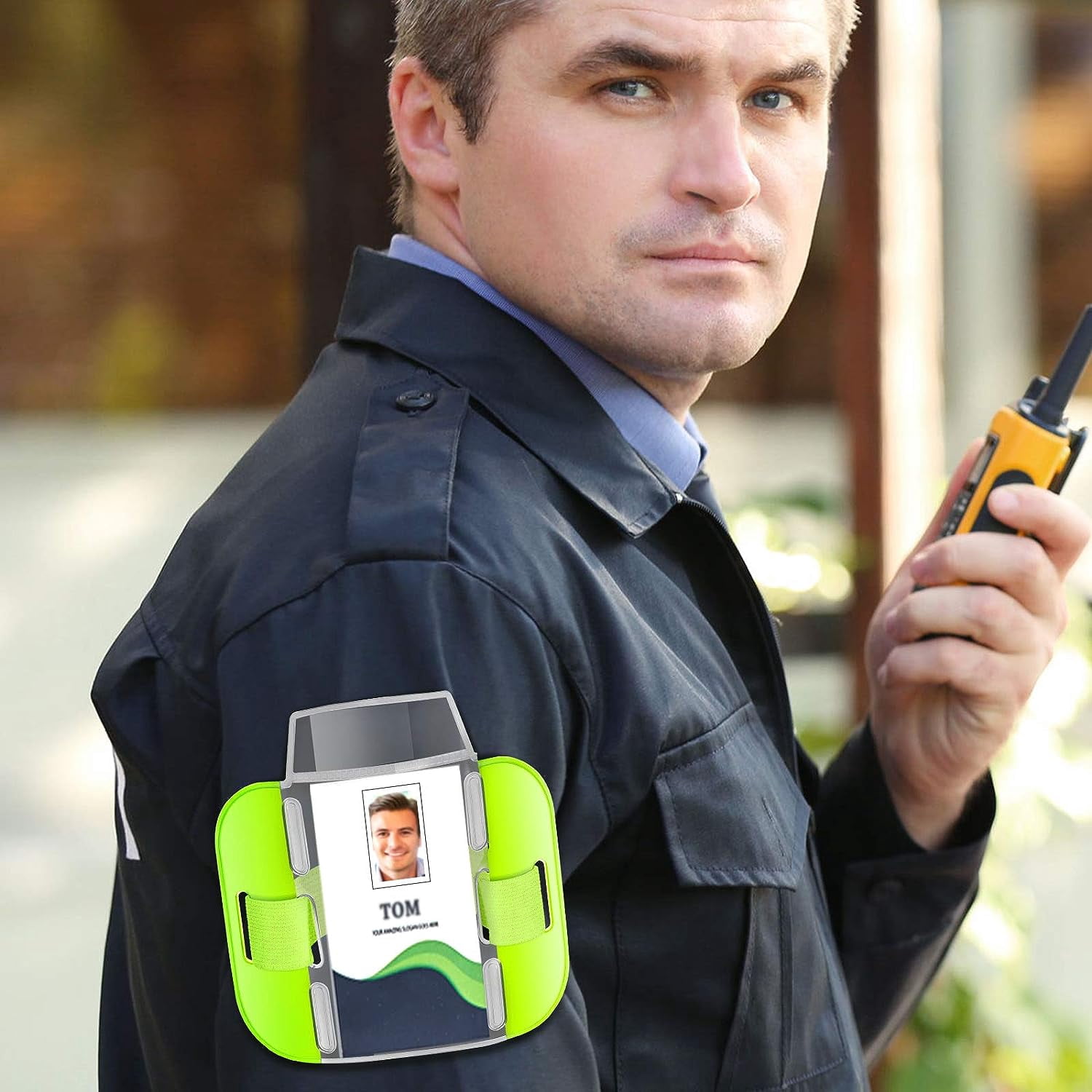 2 Pcs Hi Vis Sia Arm Badge Holders Adjustable ID Cards License Security Badge Holder for Emergency Rescue Personnel, Security Personnel, Guards, Bouncers, Doorman(Fluorescent Green, Black)