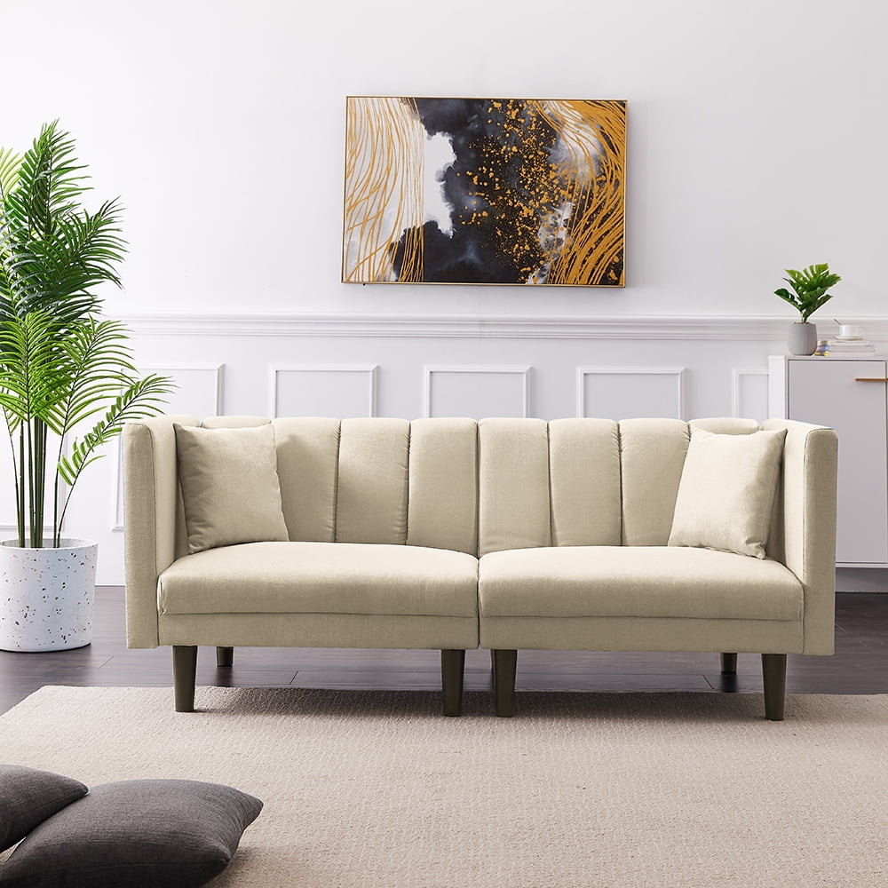 Kepooman Modern Sofa Sleeper Bed With 2 Pillows, White Kepooman Modern Sofa Sleeper Bed With 2 Pillows, White