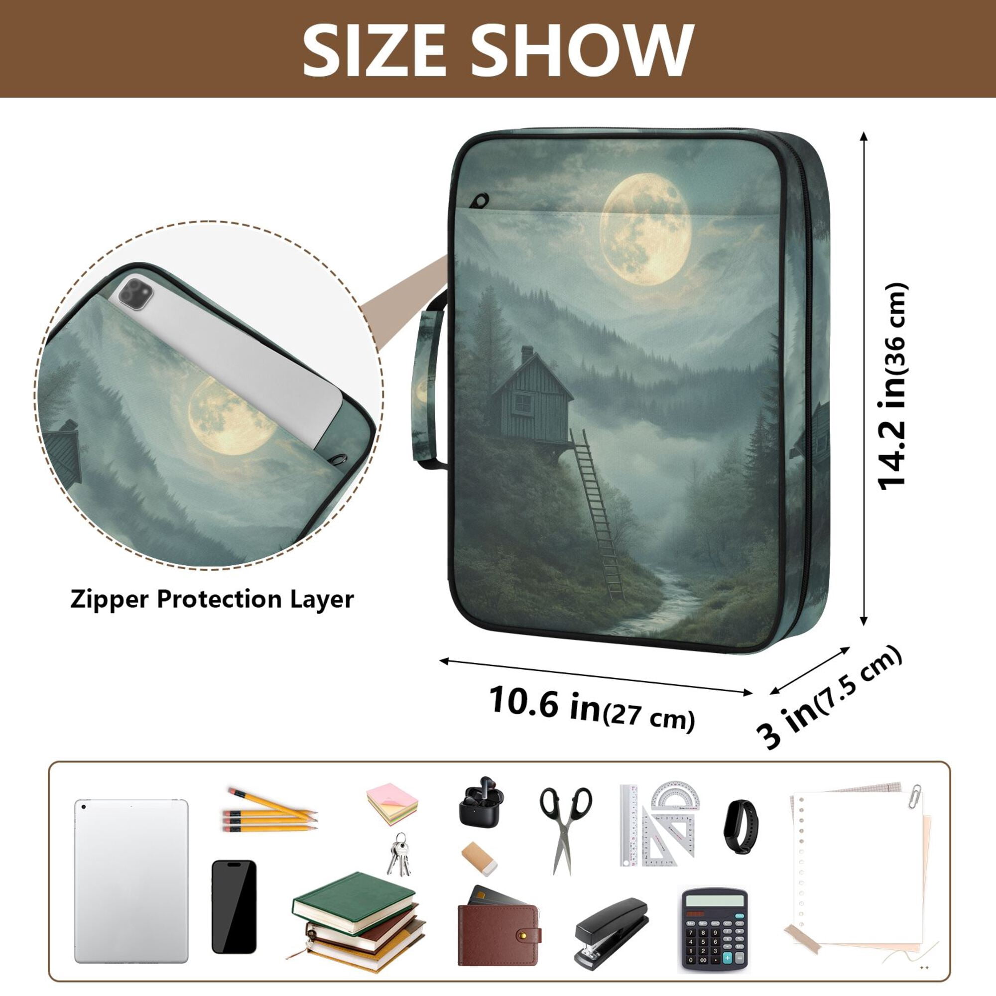 FORMRS Accordion File Folder A4 Size 7-Pocket Expanding Document Organizer Bag with 3 Ring Binder, Forest House