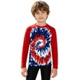 thumbnail image 4 of GobdXE Tie Dye Unisex Kids Raglan Crew Neck Long Sleeve Rash Guard UPF 50 Sun Protection Outdoor Swim Top Red,7-8 Years, 4 of 6