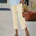 thumbnail image 4 of Capri Pants for Women 2025 Elastic Waist Button Slit Lightweight Flared Capris with Pockets Womens Cropped Pants, 4 of 6