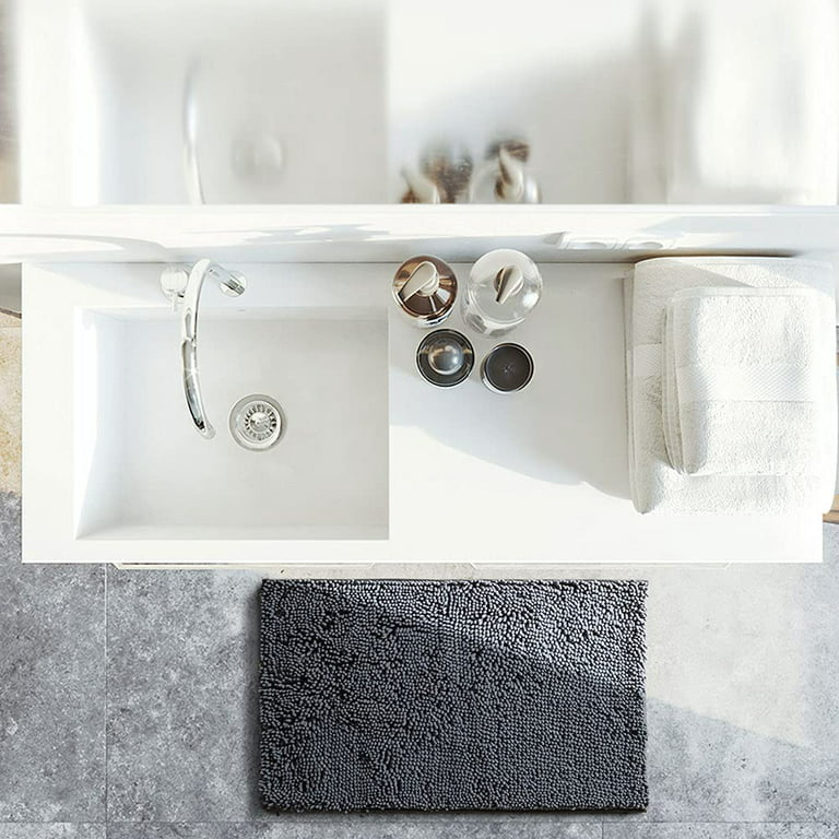 Large Gray Bathroom Rugs, 24×60 Absorbent Shaggy Shower Mat, Microfiber  Bath Mats for Bathroom, Luxury Bathroom Floor Mats Rubber Back 