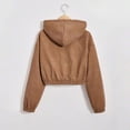 thumbnail image 4 of Women'S Fashion Cropped Shacket Drawstring Hooded Zip Up Corduroy Jackets Casual Plaid Long Sleeve Short Jackets Coat, 4 of 7