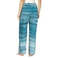 thumbnail image 6 of Pajama Pants Women, Teal Turquoise Fluid Stripes Sweatpants Soft Sleep Lounge Pants, Casual PJ Bottoms Pants with Pockets, 6 of 7