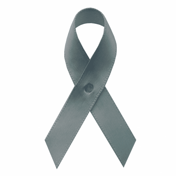 USA Made Gray Satin Awareness Ribbons - Bag of 125 Lapel Ribbons w/ Safety Pins (Many Colors Available) (Pin Already Attached)