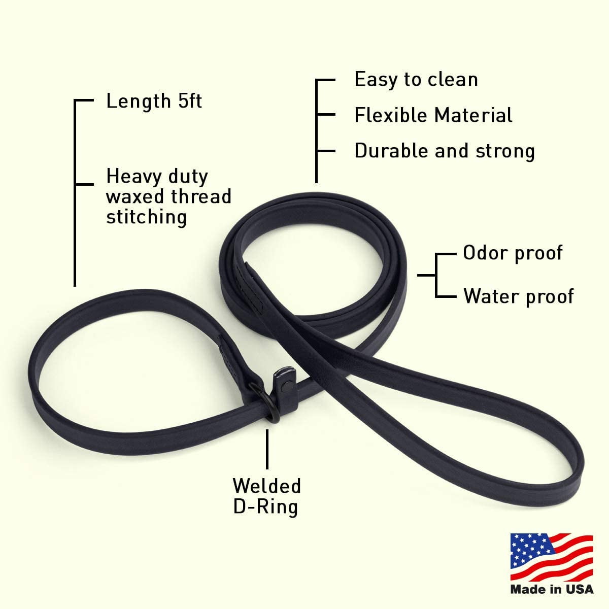 Dogline  - Biothane Slip Dog Leash - for Small, Medium and Large Dogs - Odor Free Slip Lead, Heavy Duty and Durable Material Kennel Lead (Black: Width 5/8" | L: 60"(5ft))