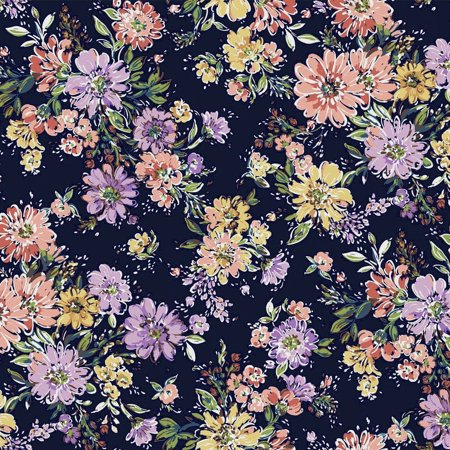 FREE SHIPPING!!! Navy Peach Floral Pattern Printed on Wool Dobby Fabric, DIY Projects by the Yard - Print Fabric