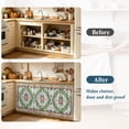thumbnail image 4 of Green Boho Cabinet Curtain 35"Wx35"L, Dustproof Under Sink Skirt with Self Adhesive Tape, Ethnic Geometric Middle Century Art Cabinet Curtain Cover for Kitchen Sink, Bathroom Vanity, Laundry Room, 4 of 9