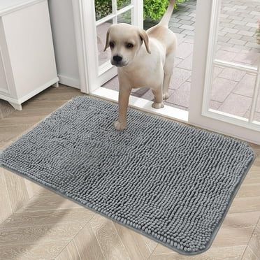 Dog Door Mat for Muddy Paws 24x16, Absorbs Moisture and Dirt, Absorbent Non-Slip Washable Mat, Quick Dry Chenille, Mud Mat for Dogs, Entry Indoor Door Mat for Inside Floor, Grey