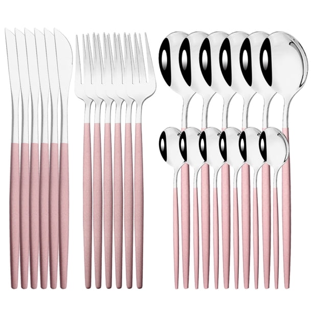 Juego de vajilla de acero inoxidable de 24 uds, juego de vajilla, cuchillo, tenedor, cuchara, juego de cubiertos, juego de cubiertos apto para lavavajillas, juego de cubiertos TUNC Sencillez