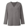 thumbnail image 4 of Yuncity Linen Shirt Women Casual Loose Fashion Long Sleeved Solid Color Retro V Neck Pullover Shirt S-3Xl, 4 of 5