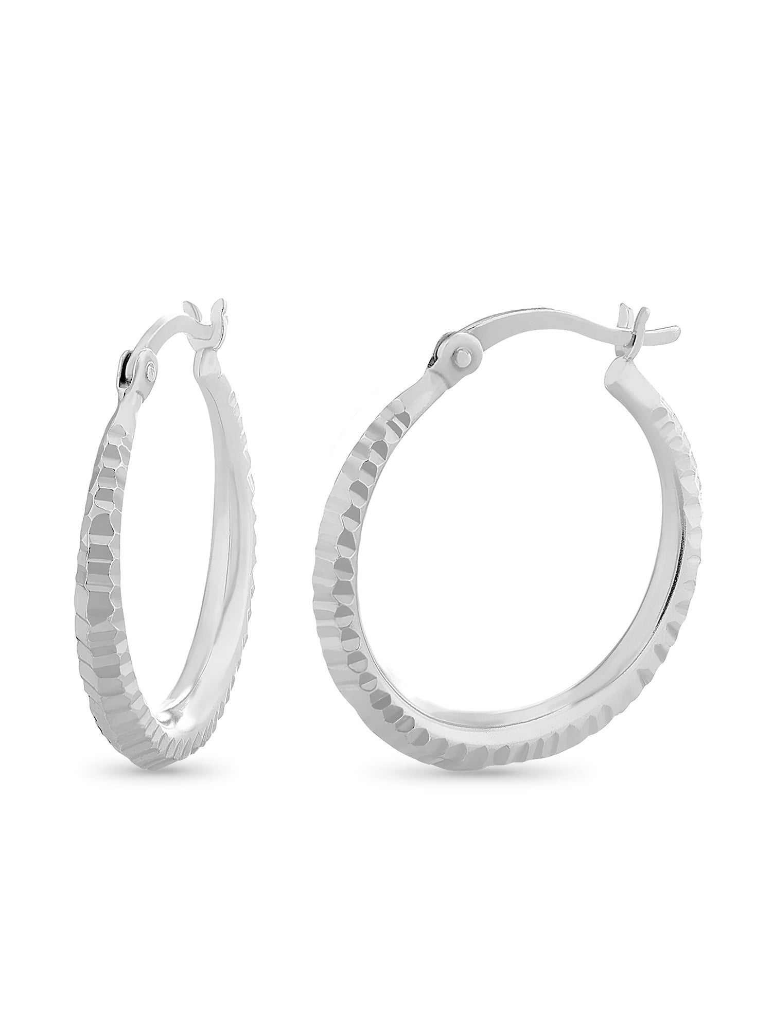 Brilliance Fine Jewelry Sterling Silver Graduated Diamond Cut Hoop Earrings