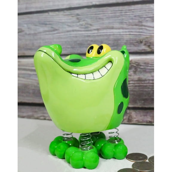 Whimsical Swamp Bayou Alligator Money Piggy Bank W/ Bobble Spring Legs Figurine