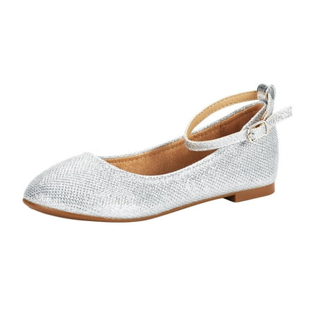 

Dream Pairs Kids Girls Mary Jane shoes Ankle Strap Flat Shoes Casual Dress Wedding Shoes SOLE-FINA-K SILVER/GLITTER Size 1