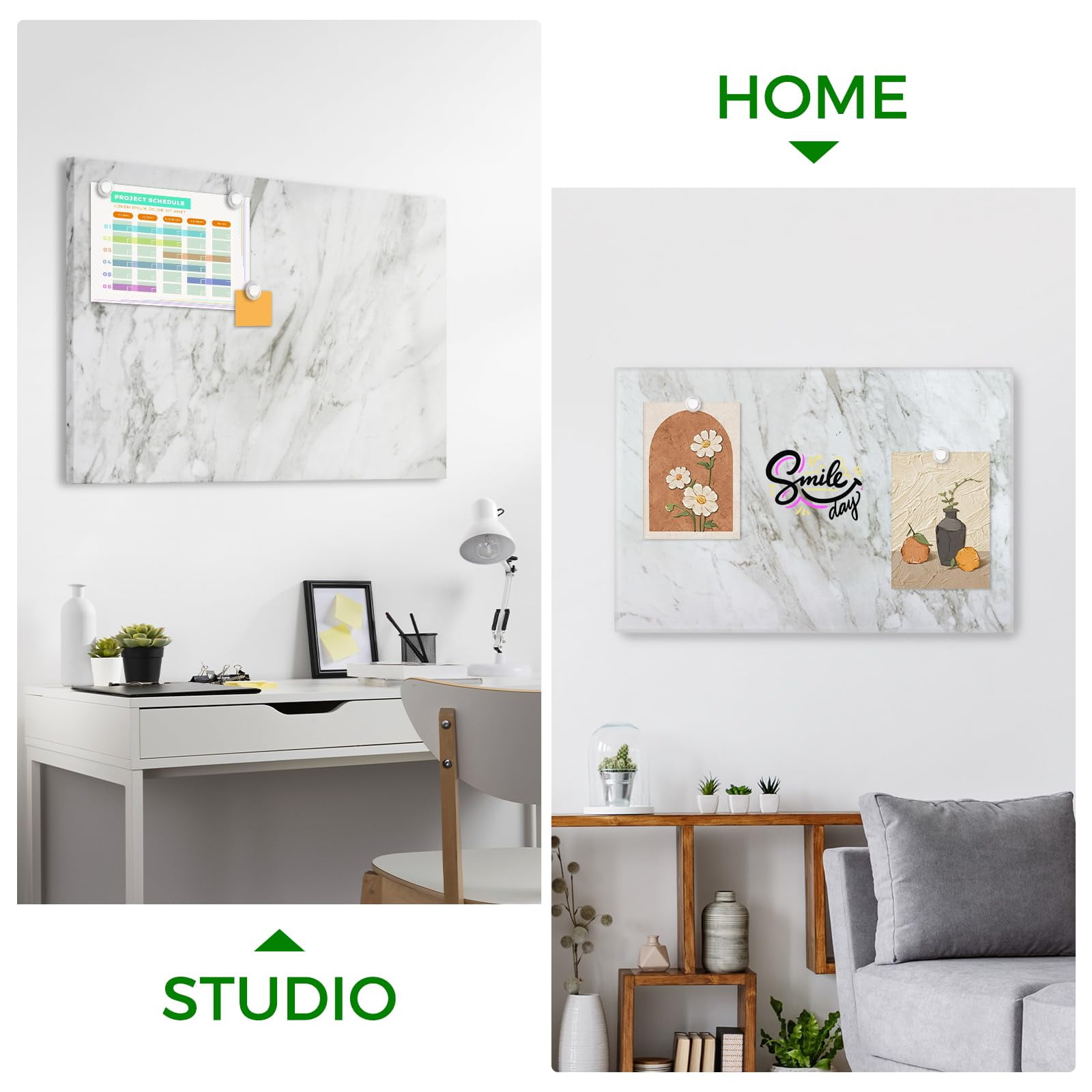 Magnetic Dry Erase Board 16"x12" Decorative White Board for Wall with White Marble Pattern Design White Board for Home Office Decor, Bedroom, Kitchen, Classroom Includes 6 Magnets and 2 Markers