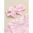 thumbnail image 6 of Suealasg Toddler Girls 3Pcs Summer Clothes 6M 1T 2T 3T Newborn Infant Girls Casual Outfits Short Sleeve Bow Floral Print Tops Shorts Headband Sets, 6 of 7