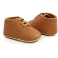 thumbnail image 5 of Baby Boys Girl Lace Up Leather Sneakers Soft Rubber Sole Infant Moccasins Newborn Oxford Loafers Rubber Sole Anti-Slip Toddler Wedding Uniform Dress Shoes 0-18 Months, 5 of 7