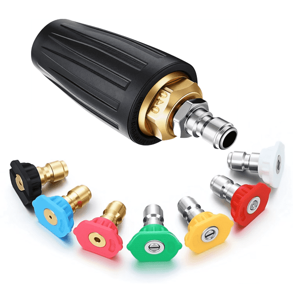 Pressure Washer Tips, Rotating Turbine Nozzle 4000 PSI Pressure Washer Attachment, 4.0 GPM Turbine Nozzle, with 7-Piece Spray Tip
