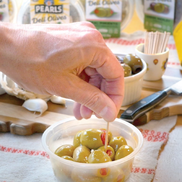 Pearls Deli Olives Garlic Stuffed Olives w/ Basil 4.5 oz Tub