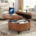 thumbnail image 4 of 30 Inch Large Round Ottoman with Storage, Modern Leather Ottoman Coffee Table with Lift Top, Upholstered Button Tufted Footrest Stool Toy Blanket Storage for Living Room, Brown, 4 of 16
