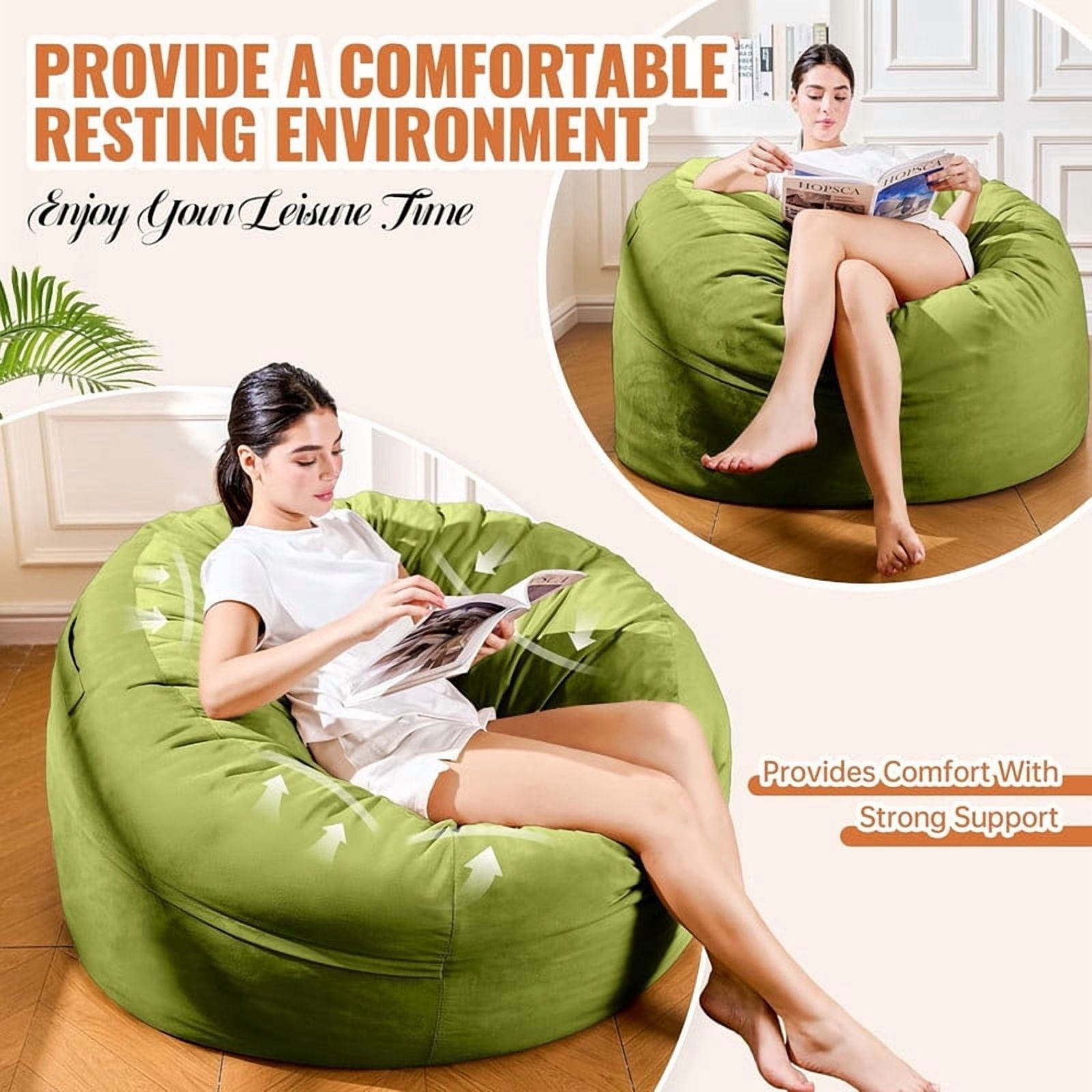 MOOSENG 4FT Bean Bag Chair, Comfy Bean Bag for Adults & Kids, Fluffy Large Bean Bag Sofa with Removable Cover & Side Pocket for Living Room, Gaming, Playroom