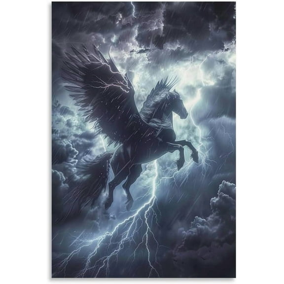 Horse with wings in thunderstorm delicate canvas painting art panel picture art frame modern poster decorative painting decor home decor interior entrance wall decor 12x16 inch Unframed