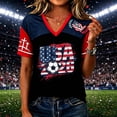 thumbnail image 2 of Usa Soccer Jersey for Women Color Block V Neck Raglan Soccer Shirt Short Sleeve Summer Graphic Tees, Black M, 2 of 4