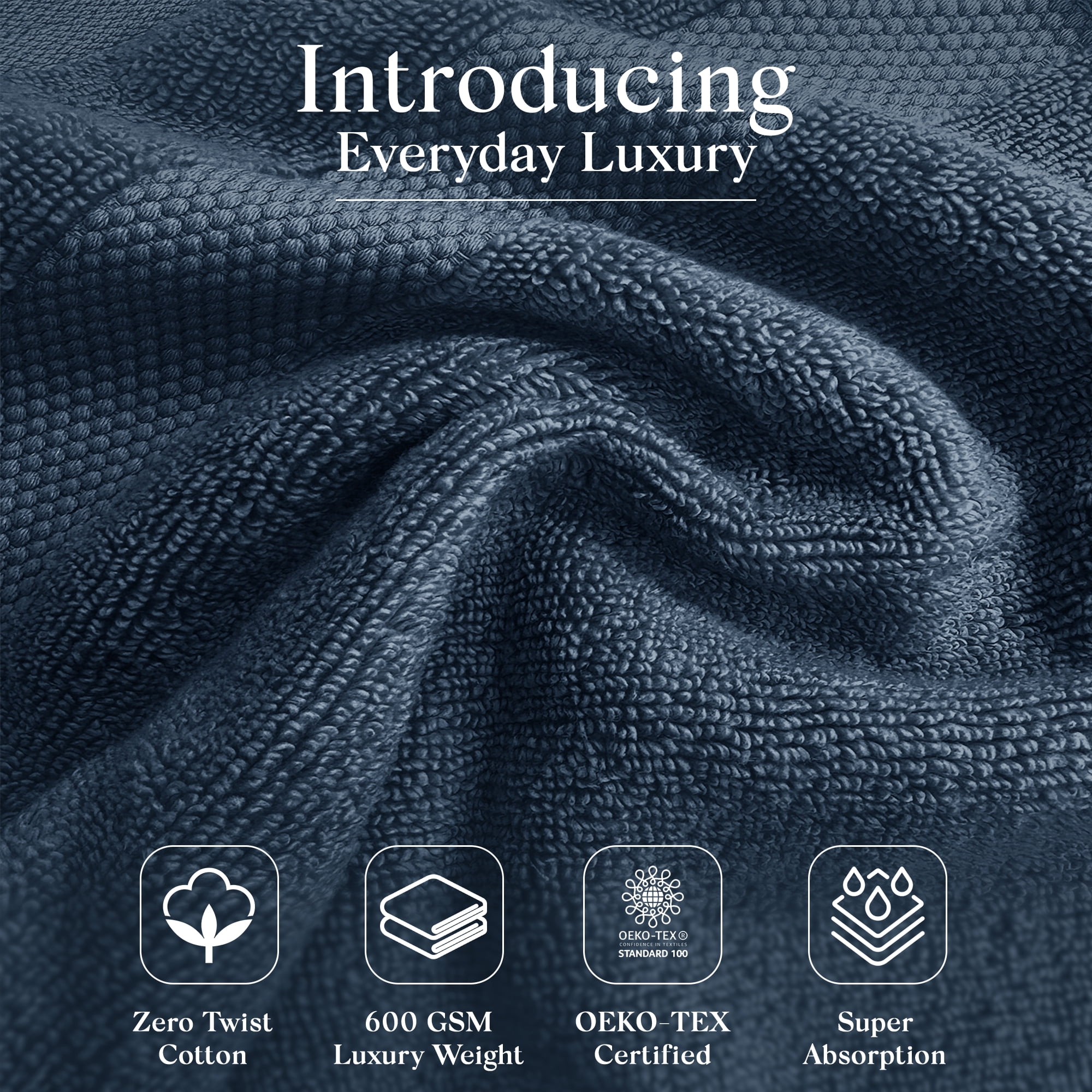 One Thousand Reasons Superior Zero Twist 1 Stripe Towel Set | Bath, Gym, Hand Towels | Luxury & Soft Cotton - Midnight (6 Pieces)