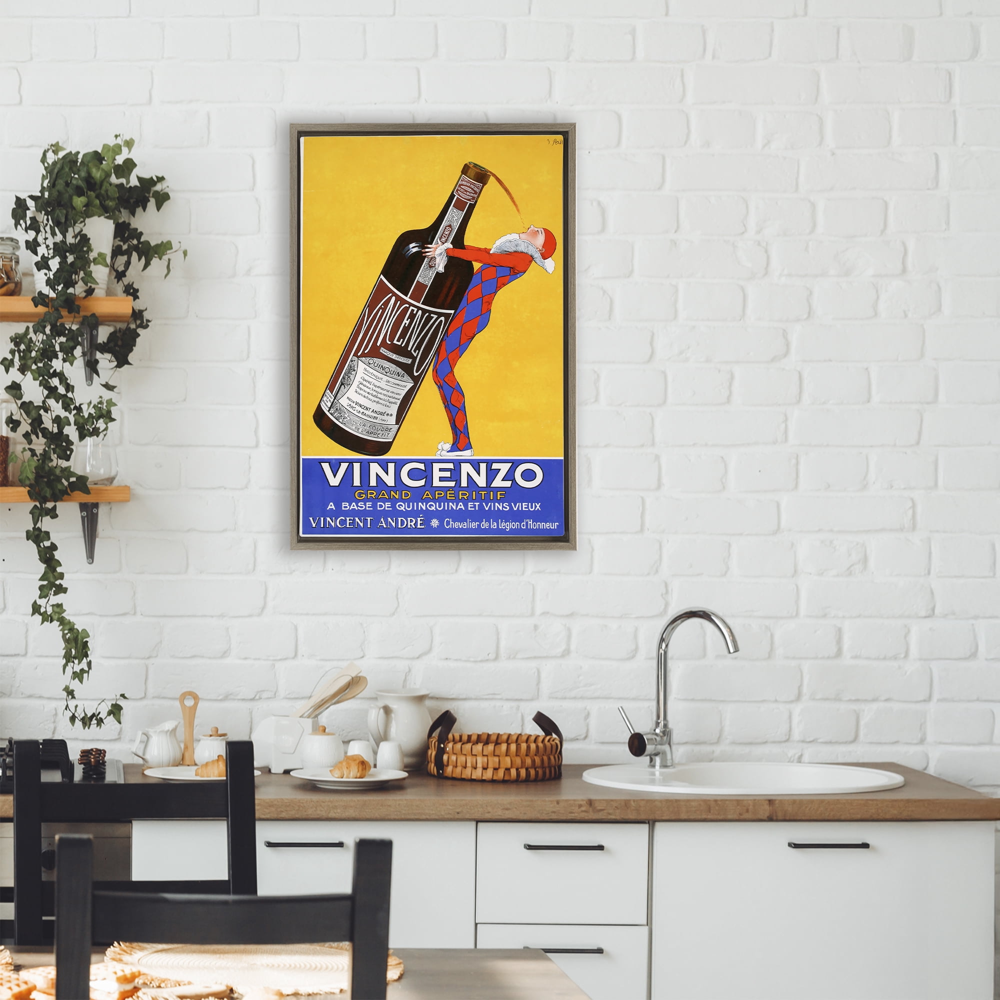 Stupell Industries Vincenzo Vintage Wine Brown Framed Floater Canvas Wall Art, design by Vintage Posters