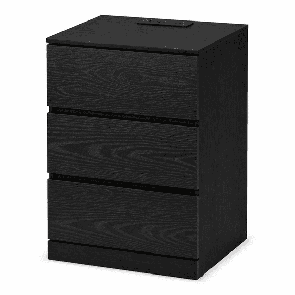 26" Black Nightstand with Hidden Drawer and Charging Station, Modern Bedside Table with Concealed Storage, End Table for Bedroom, Living Room and Sofa Side