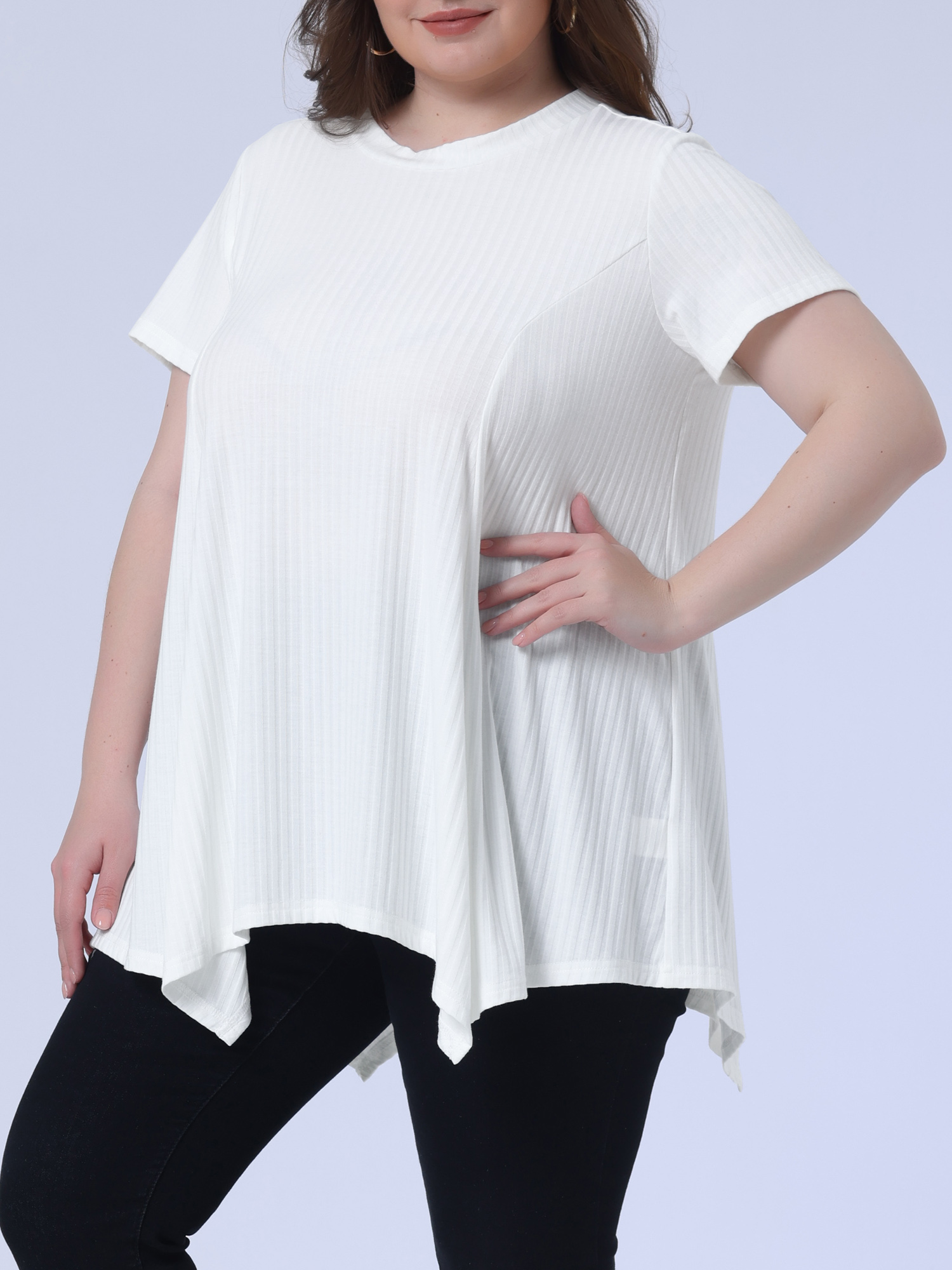 DARING DIVA Women's Plus Crew Neck Flowy Swing Loose Tunic Tops 1X Pale White