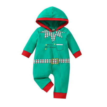 

Musuos My First Christmas Long Sleeve Hooded Romper One Piece Jumpsuit Overall