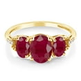 thumbnail image 3 of Gem Stone King 10K Yellow Gold Red Ruby and Diamond Accent 3-Stone Ring | 2.84 Cttw | Oval 8X6MM and 6X4MM | Three Stone Wedding Engagement Anniversary Promise Ring for Women (Size 8), 3 of 4