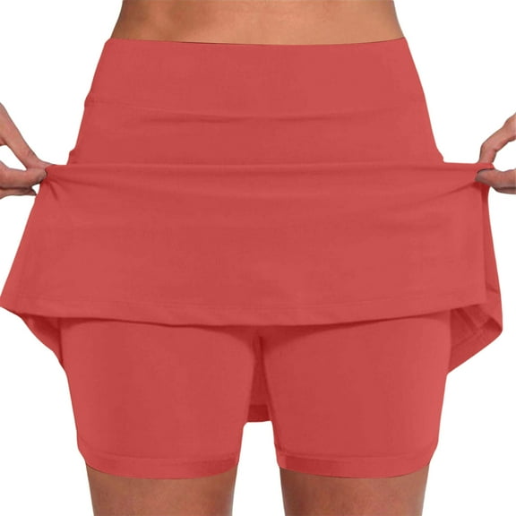 SNKSDGM Women's Plus Black Pants for Women Dressy Casual Black Cargo Pants Women Work Women's Mid Waist Skort with Pockets | Active Casual Two Piece Shorts Skirt