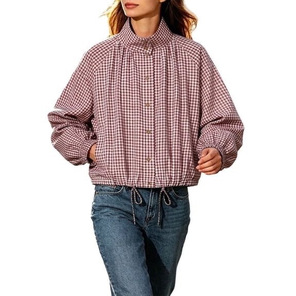 Women's European Checkered Coat Loose Fit Casual Jacket for Spring Autumn
