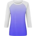 thumbnail image 4 of Camisas de Manga Corta para las Mujeres, 3/4 Manga Color Sólido Gradiente Impreso Cuello Redondo Casual Top Hecho de Tejido Súper Suave, Blusas de Manga Corta para las Mujeres, 4 of 5