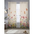 thumbnail image 2 of Watercolor Flowers Sheer Curtains 84 Inch Length 2 Panels Set, Spring Daisy Floral Butterflly Beige Voile Window Treatment Rod Pocket Curtains Sheers Drapes for Bedroom/Living Room/Kitchen 52"x84"x2, 2 of 7