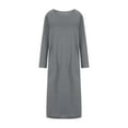 thumbnail image 4 of ZQUUVOU Women's Long Sleeve Solid Loose Maxi Dress With Pocket Muslin Girl Winter Loose Dress Gray, 4 of 6