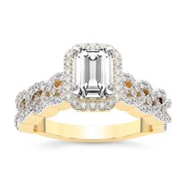 IGI Certified 3 Carat Emerald Shape Lab Grown Diamond Engagement Ring | 14K Yellow Gold | Imperiella Halo Celtic Knot Diamond Ring | FG-VS1-VS2 Quality Friendly Diamonds