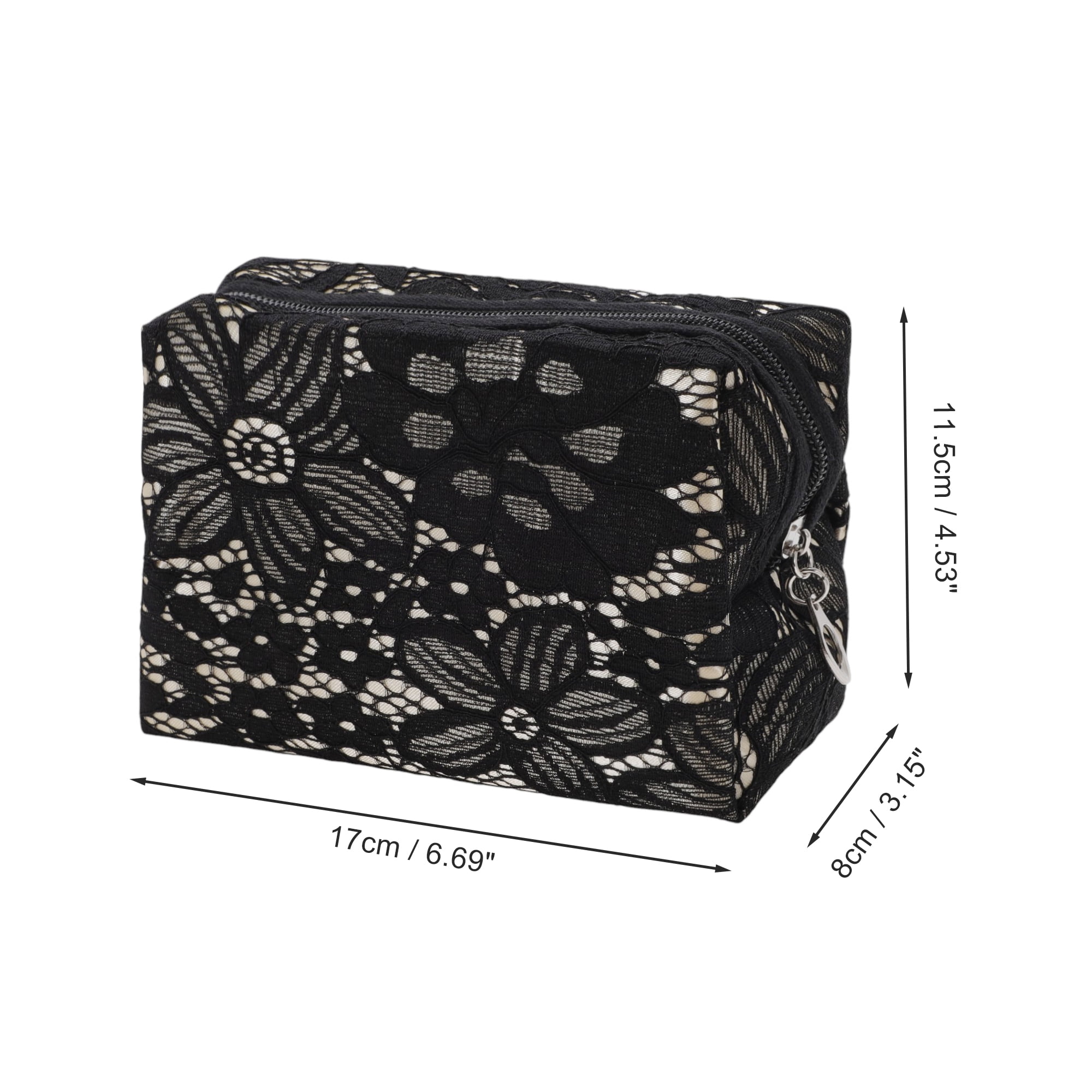 Unique Bargains 1Pc Lightweight Lace Storage Makeup Bag for Toiletry Everyday Use Black